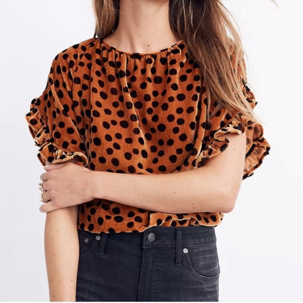 Madewell Velvet Memento Crushed Velvet Leopard Spot Top Size XS